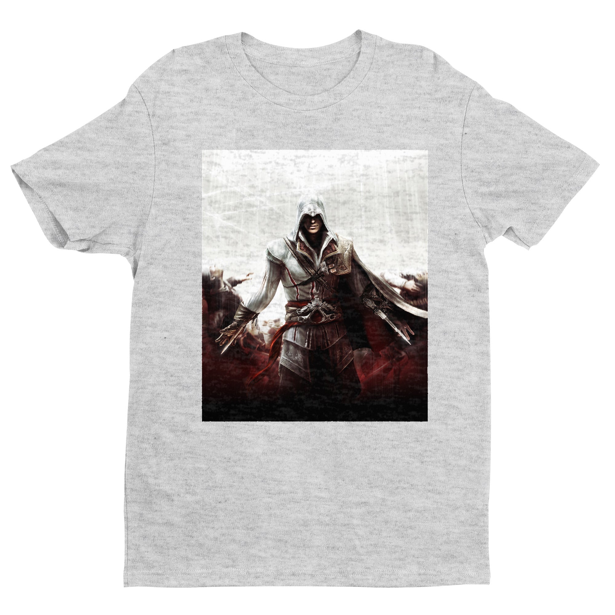 Assassin's Creed II cover art tee - gray unisex t-shirt, front view